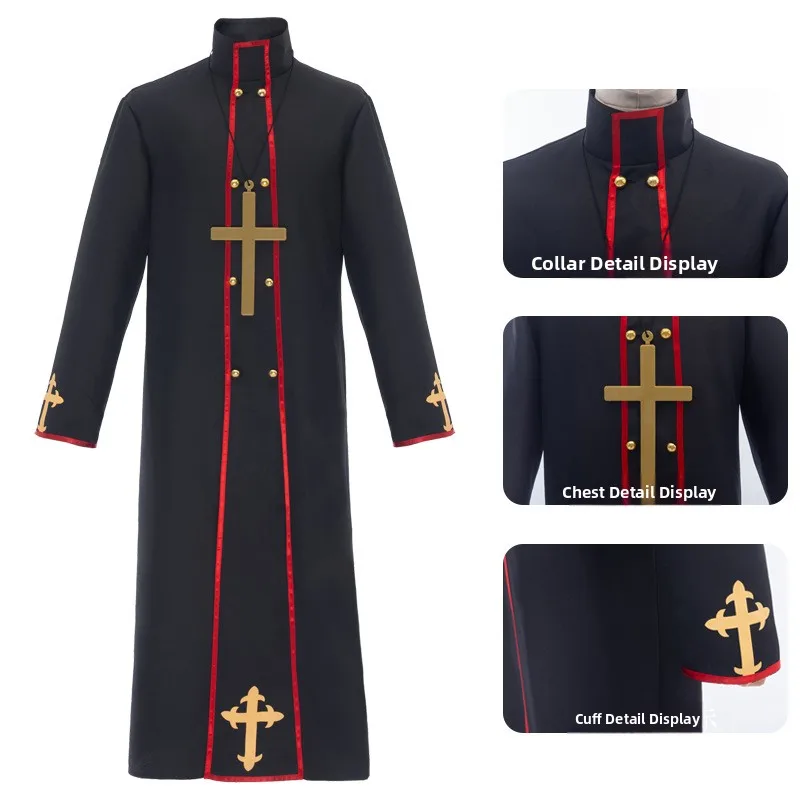 

Halloween Horror Wizard Black Robe Medieval Priest Costume Cosplay Stage Performance Women's Traditional Chinese Clothing
