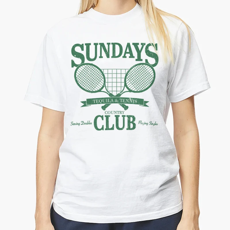 Sundays Tennis Club Unisex Retro Graphic Tees 2022 Summer Fashion Streetwear Tee Shirt Women Sport T-shirts Vintage Tops Clothes