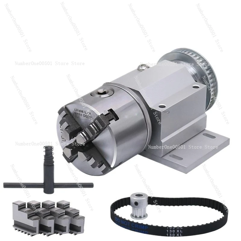 

80mm 4-Jaw Lathe Chuck Spindle Assembly 100mm 3-Jaw Self-Centering Through Hole for Mini Lathe Woodturning DIY