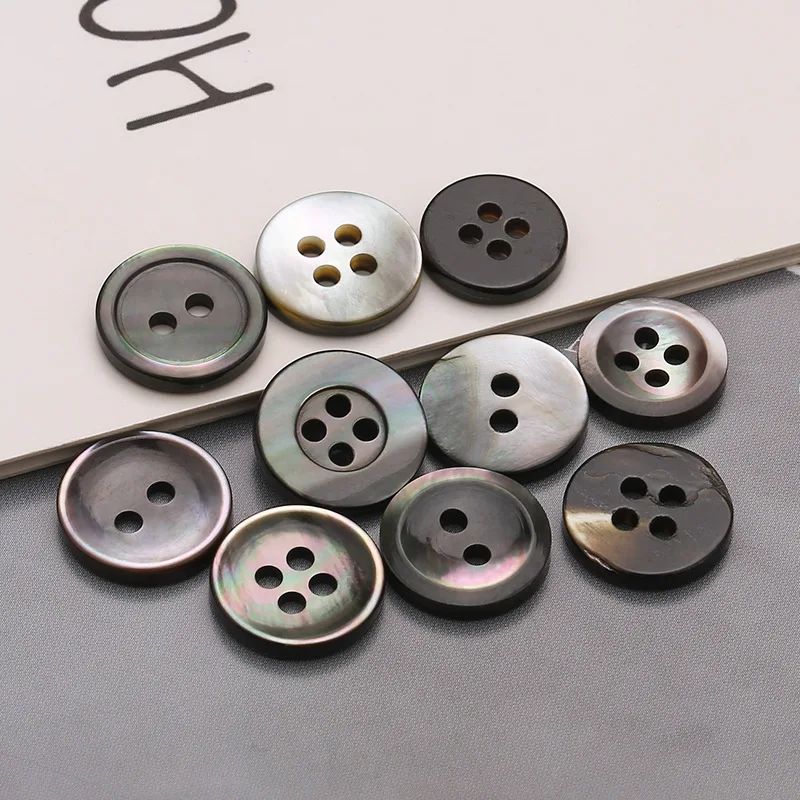 10pcs 10/11.5mm Natural Shell Sewing Buttons Black Mother of Pearl Round Shell Thin Edge Button For DIY Shirt Cuff Accessories