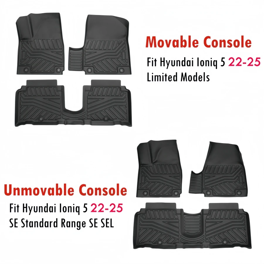 TPE Floor Mats for Lhd Hyundai Ioniq 5 2022-2025 Unmovable/Movable Console All Weather Floor Liners Ioniq5 Trunk Cargo Mat Rear