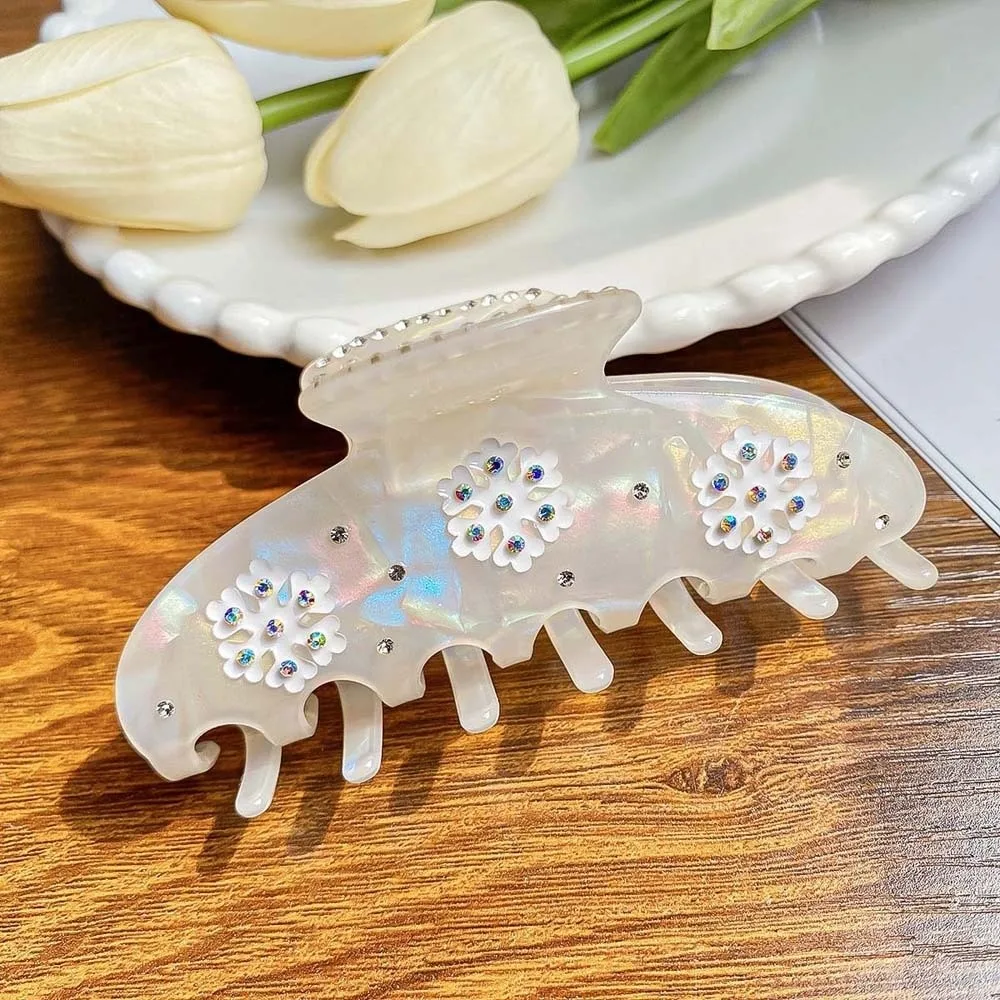 

Contrast Color Snowflake Shark Clip Rhinestone Korean Style Iridescent Hair Claw Waterproof Elegant Acrylic Hair Claw Girls
