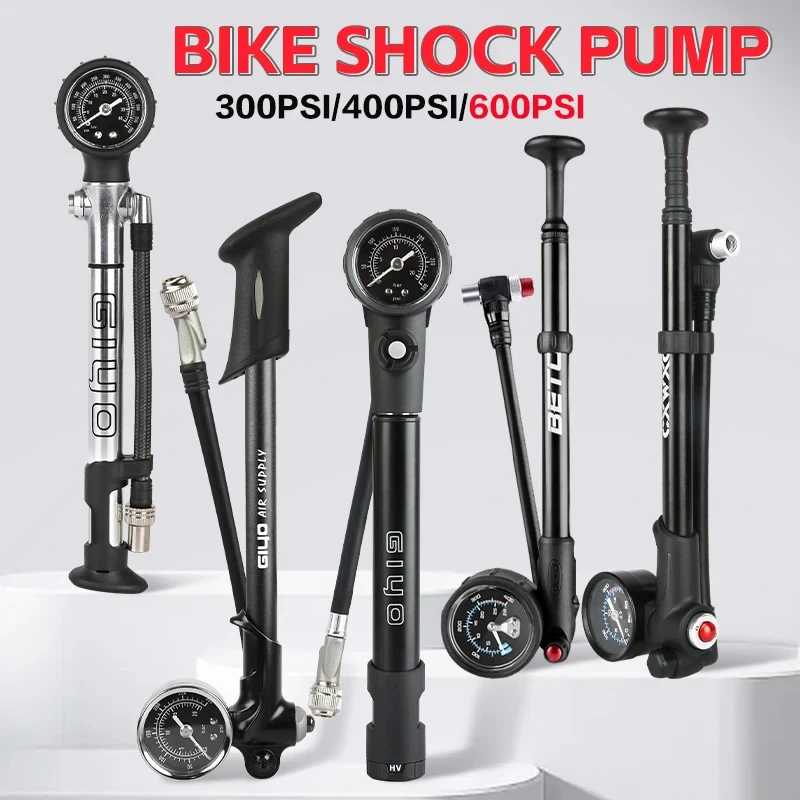 Portable MTB Fork Pump 300/400/600PSI High Pressure Air Shock Pump With Guage For Mountain Bike Fork & Rear Suspension Absorber