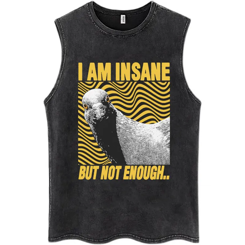 خمر المغسول أعلى خزان للرجال والنساء ، اليابان I Alone الحمام ، شخصية س الرقبة تي شيرت ، القطن عارضة ، المتضخم بلا أكمام الشارع الشهير