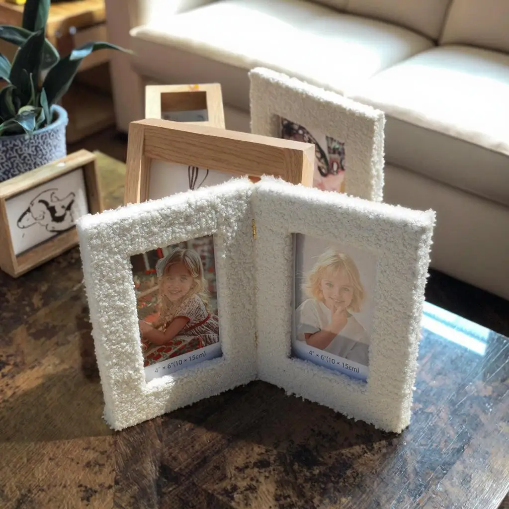6/7/8 Inches Double Plush Photo Frame, Teddy Fleece Square Hollow Fabric Photo Frame, Exquisite European Fabric Display Stand