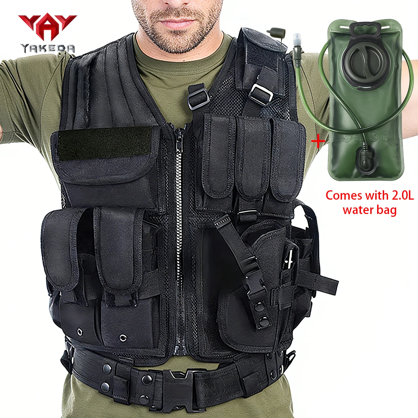

YAKEDA zipper-closure lightweight vest + 2L foldable water bottle that can be inserted into the vest's water bottle compartment