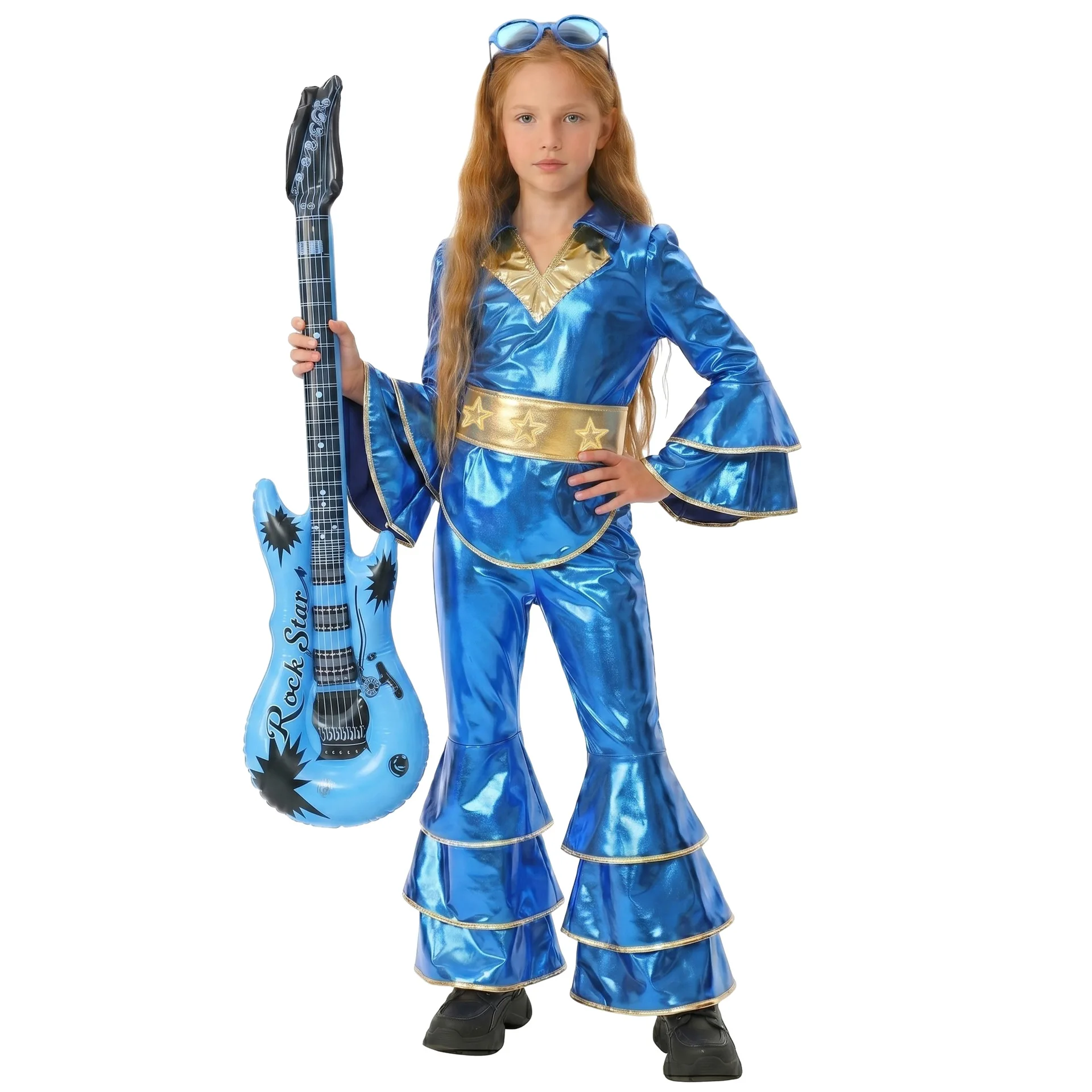 Kids Vintage Disco 70s Flared Pants Jumpsuit Girls Halloween Show Queen Cosplay Costume