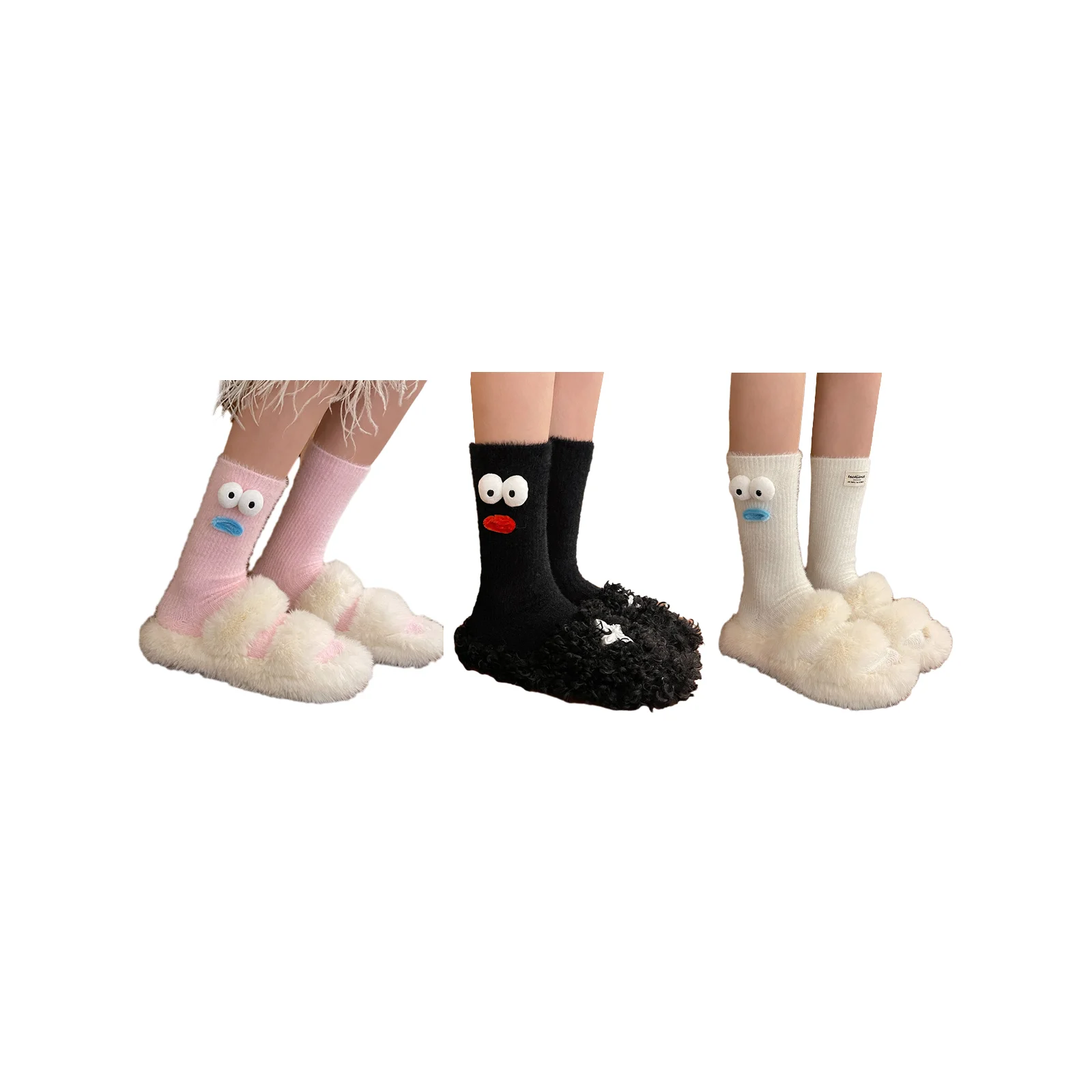 Funny Sausage Mouth, Big Eyes and Pile of Socks Three-Color Set (1 pair each of pink/black/white)