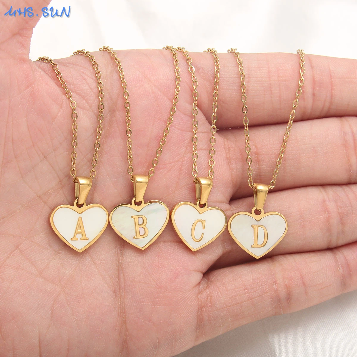 MHS.SUN Stainless Steel 26 Alphabet Pendant Necklace Fashion Women Heart Shell A-Z Initial Gold Plated Letter Choker Jewelry