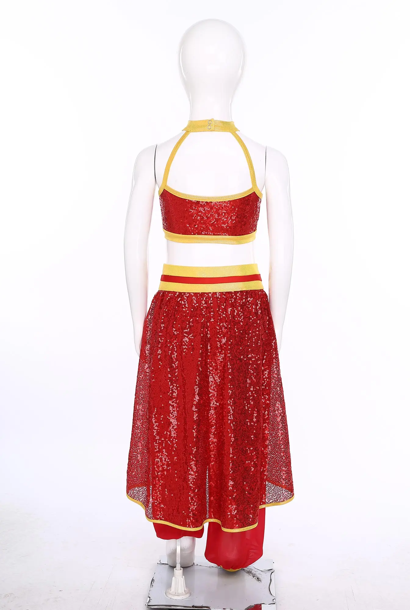 Girls Princess Belly Dance Outfit Sequin Sleeveless Crop Top with Overlay Pants Set Halloween Indian Dance Performance Dresses