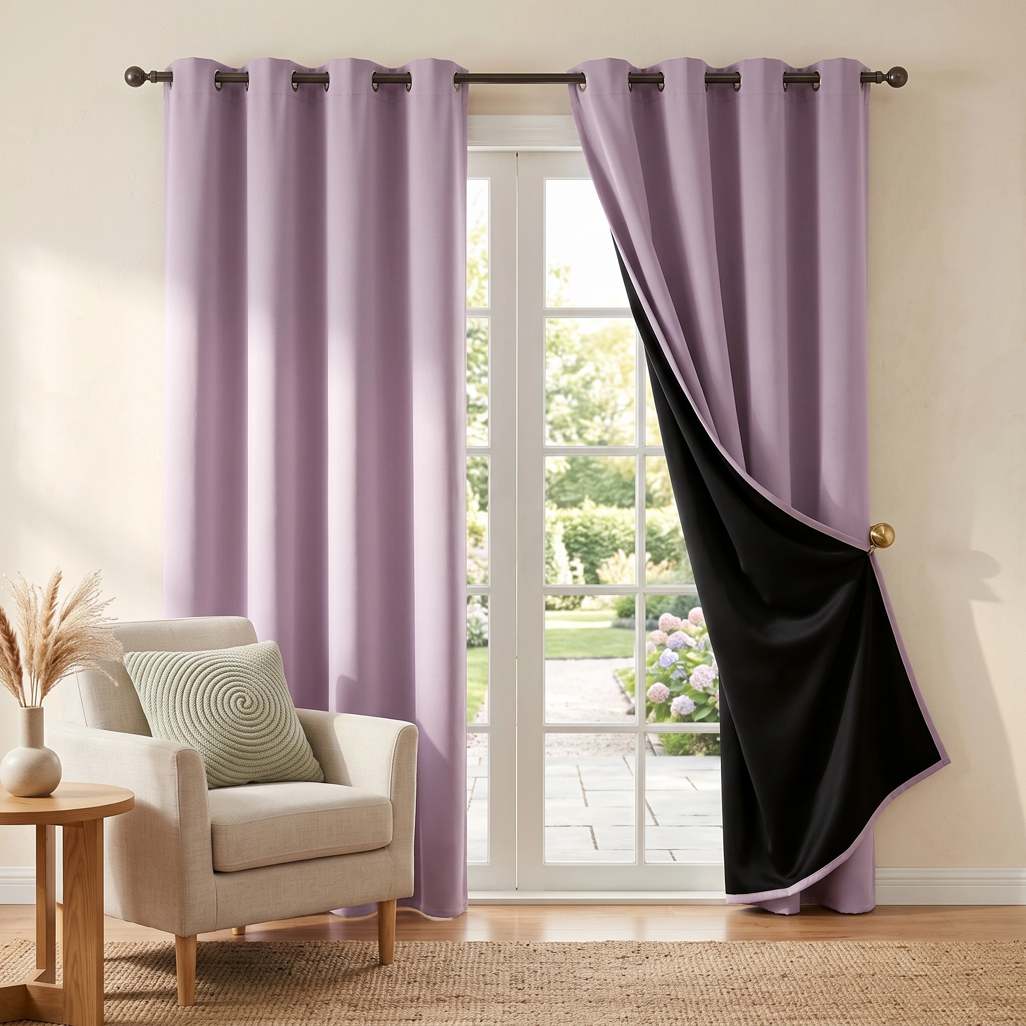 [ Free Buy 1 Get 1] Pink 2‑Pack 100% Blackout Indoor Curtains, Back With Black Waterproof Coating, Noise Reducing Heat Insulation Window Drapes for Home Bedroom Decor