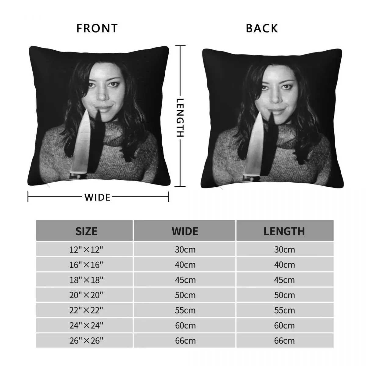 Aubrey Plaza Holding Knife Square Pillowcase Polyester Linen Velvet Creative Zip Decorative Throw Pillow Case Bed Cushion Cover