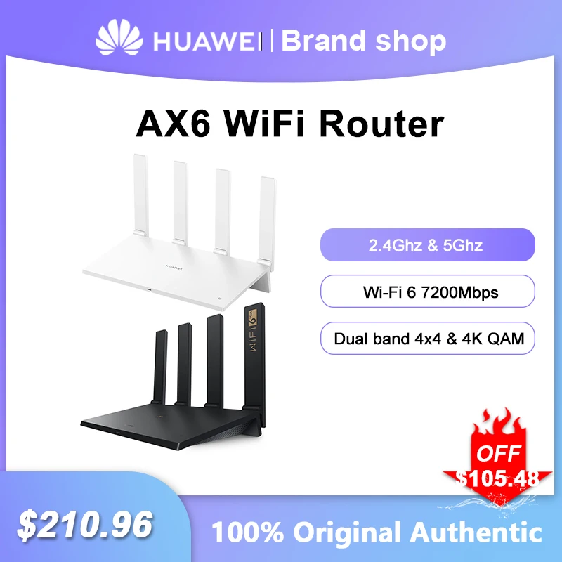 

Original Huawei AX6 Router Dual-band 7200Mbps 4K QAM 8 Channel WiFi Signal Repeater WiFi 6+ Gigabit Wireless Network Amplifier