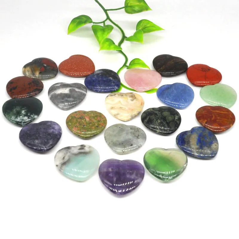 

10Pcs Natural Love Puff Heart Shaped Healing Crystals Amethyst Labradorite Pocket Palm Worry Stone For Jewelry Necklace Pendant