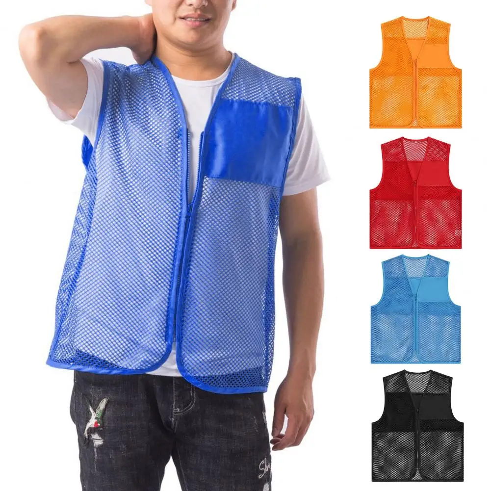 Work Clothes Men Vest Deep V Neck Mesh See-through Hollow Out Outdoor Vest Director Volunteer Waistcoat Fishing Cargo Vest