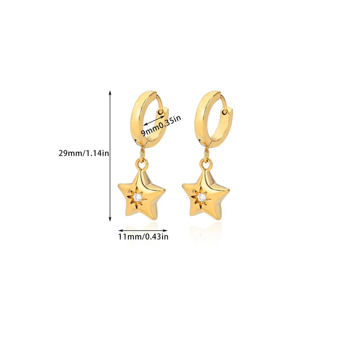 Women's 18K Gold Plated Stainless Steel Earrings with Water Droplets Octagonal Star Moon Design Jewelry Gift