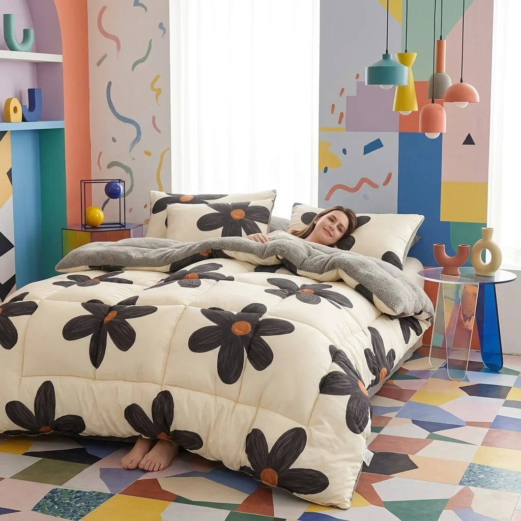 Luxurious Soft Thick Warm Comforter  Microfiber-Filled Bedspread Machine Washable for All Seasons.