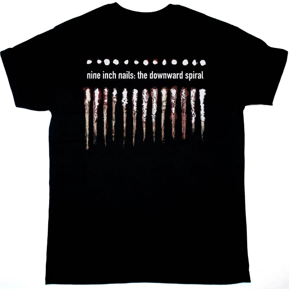 Camiseta oficial negra con logo en espiral descendente de Nine Inch Nails para hombre, con estampado de logo icónico