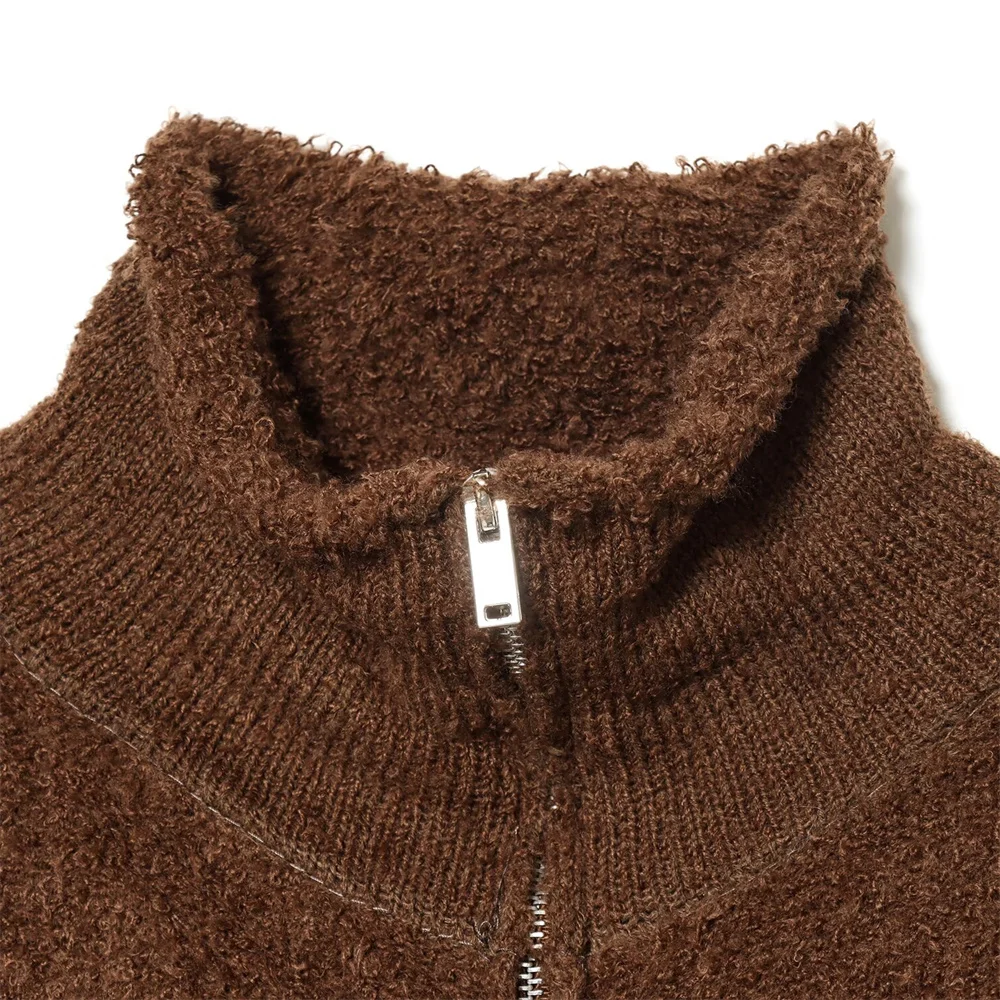 冬の新作 レディースファッション スタンドカラー 長袖 ニット ジップアップ ループニットジャケット パイロットジャケット コート