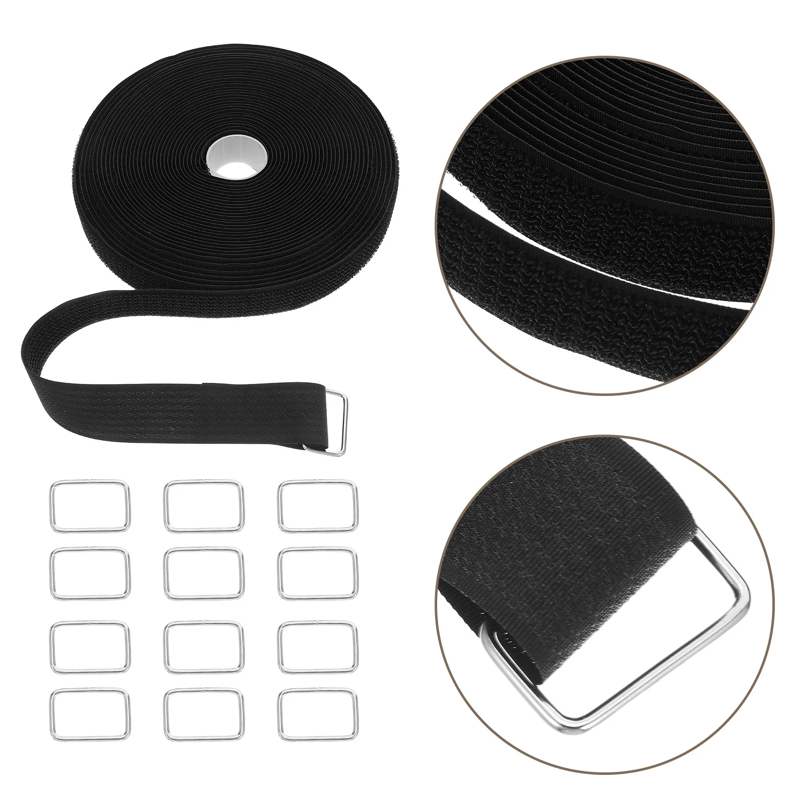 

1Set Tape Hook Loop Cable Ties Adjustable Black 2.5cm Wide Reusable Nylon Fastening Strap for Organizing Cables Wires