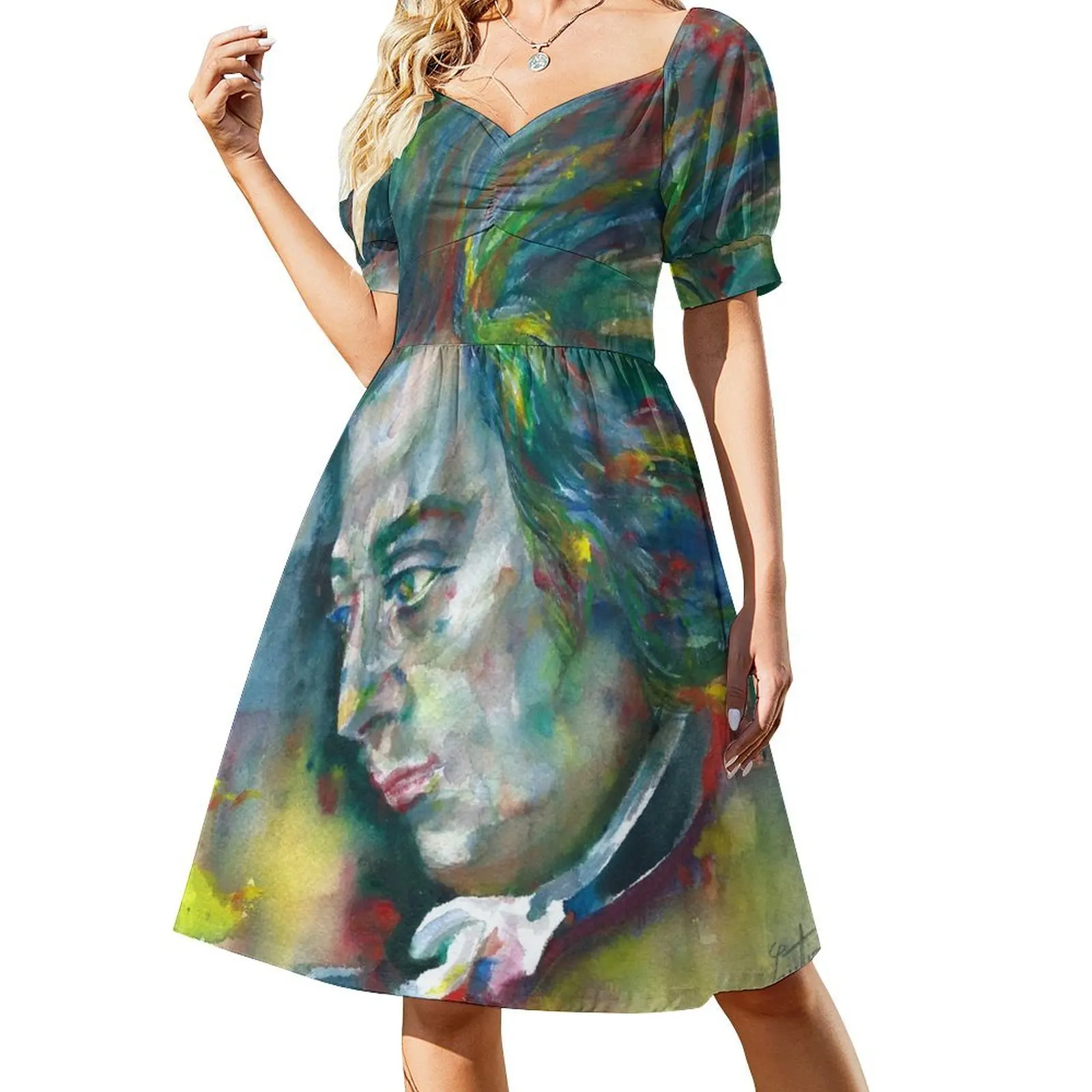 

WOLFGANG AMADEUS MOZART watercolor portrait.3 Short-Sleeved Dress bandage dress prom clothes