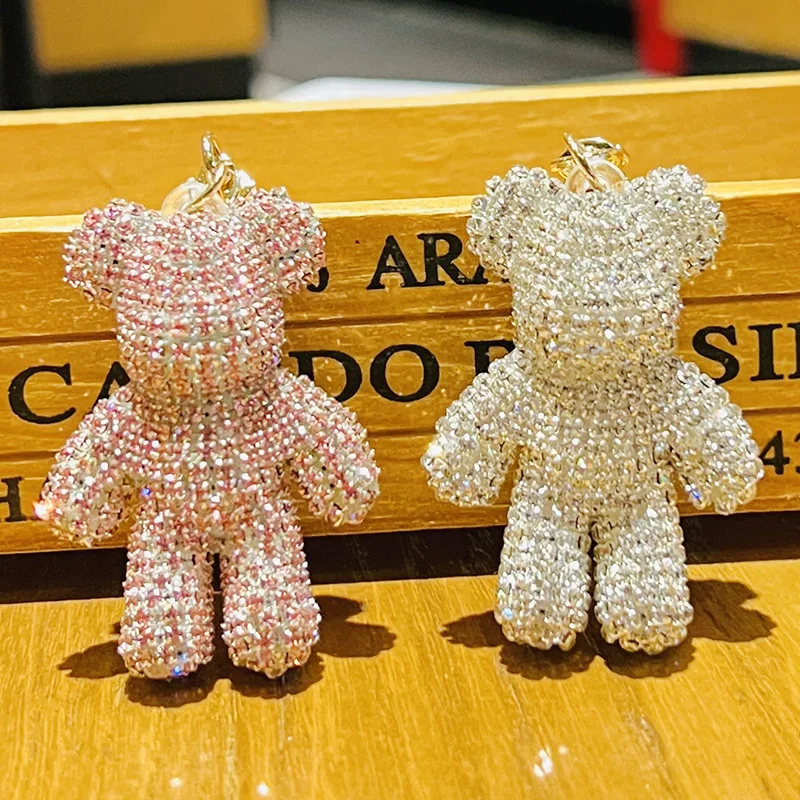 Cute Diamond Violent BEAR  Keychain Bear Pendant For Women Bag Car KeyRing Mobile Phone Fine Jewelry Accessories Kids Girl Gift