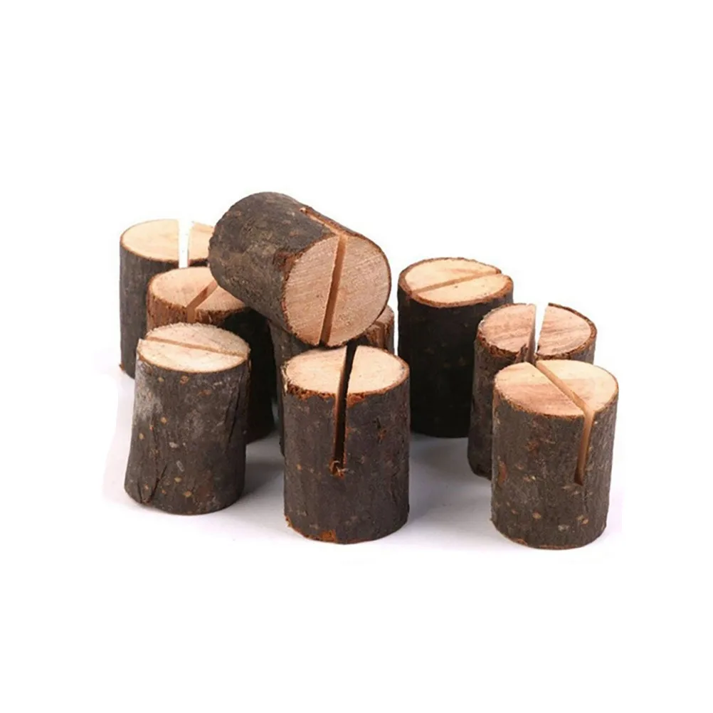 12Pcs Wood Pile Number Clip Memo Stand Stump Shape Card Holder Wedding Party Table Photo Display Holders Memo Stand