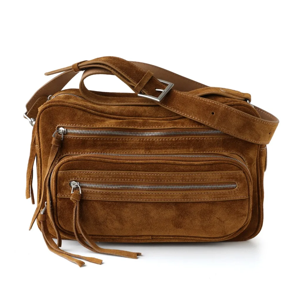 

Autumn Winter Retro Matte Cowhide Camera Bag Multi-zipper Pocket Shoulder Messenger Bag Large Capacity Men Women The Same Style