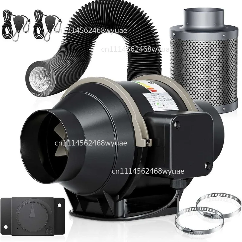 4 Inch EC Inline Duct Fan with Knob Speed Controller, CM-DF-100 Activated Carbon Filter Kit Odor Removal Ventilation Exhaust Set