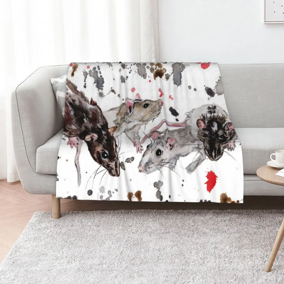 

Watercolour Rats Throw Blanket Soft Bedroom Blanket for Night Sleeping