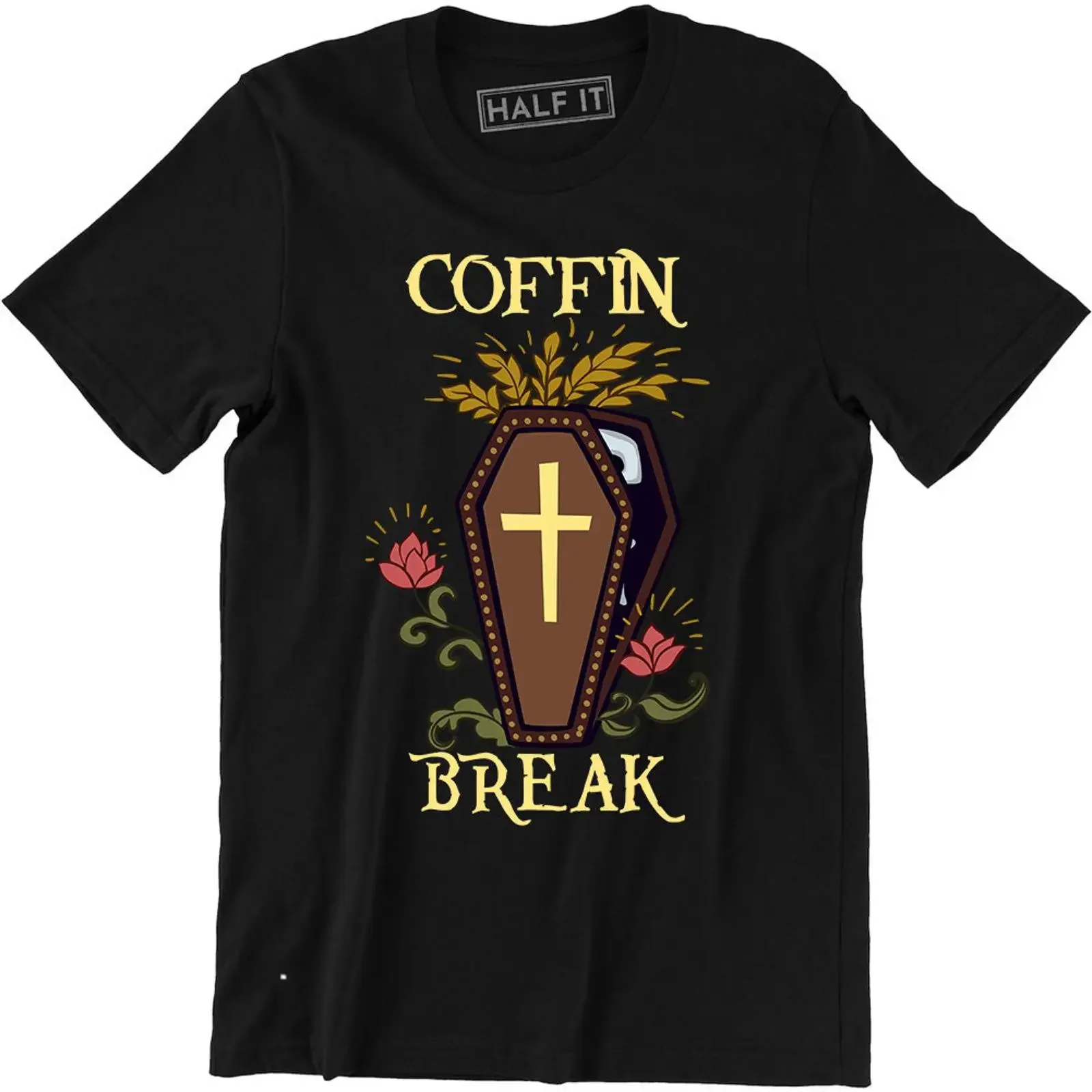 Coffin Break T Shirt Scarry Halloween Costume Men's Premium vintage Washed Versatile Slightly Casual homme Stylish Unisex
