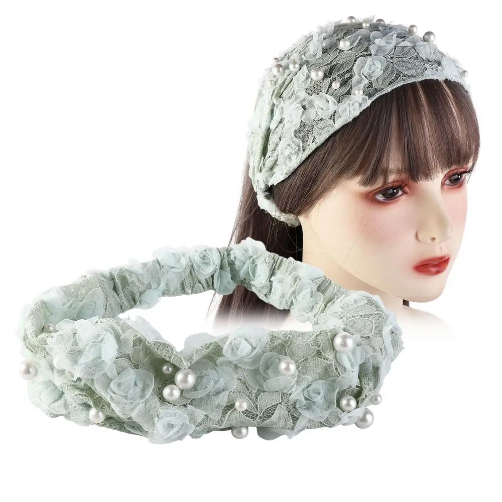 

Trendy Elegant For Girls Pearl Non Slip Mesh Korean Head Wrap Lace Headband Women Hairbands Flower