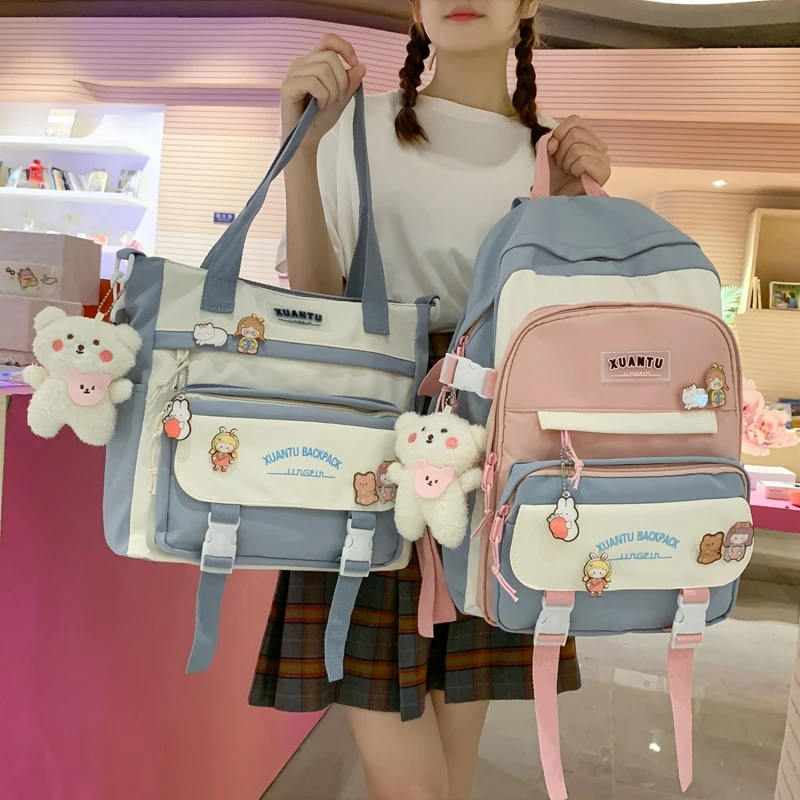 Harajuku New High School Girls Backpack Shoulder Bags Multi Pockets Waterproof School Bag Teenage Girls Kawaii Backpack Mochila