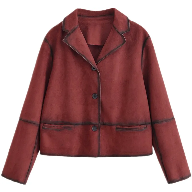 Printemps 2025 femmes longue Sve Faux cuir velours Texture costume Jaet nouveauté chaleur trajet Sle coupe ample ort manteau