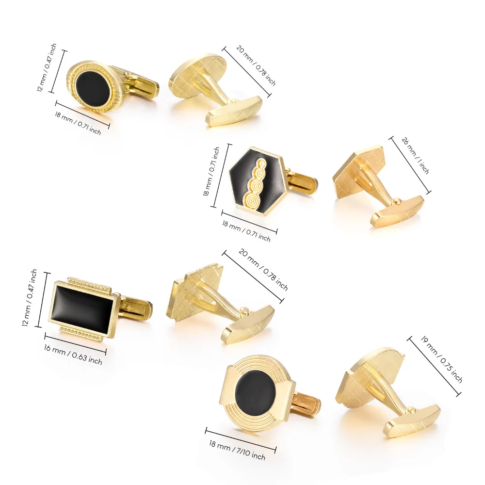 Vintage Black Gold Geometric Cufflinks Set Hexagon Round Rectangle Shape Men Shirt Cuff Buttons Business Formal Suit Accessories