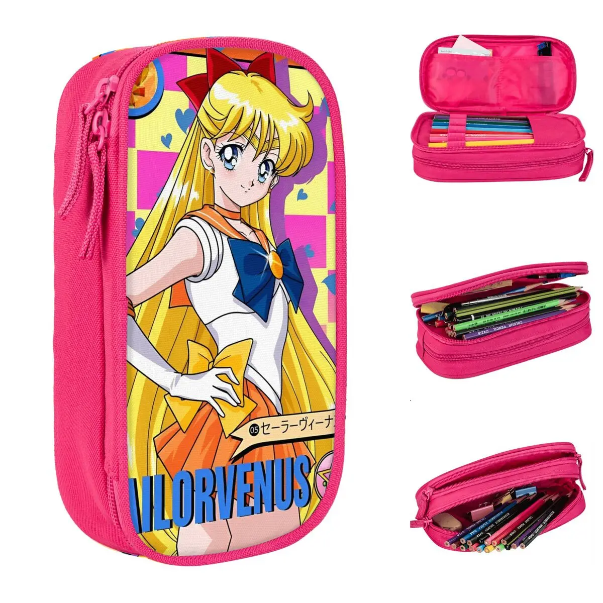 Sailors Moons Tsukino Usagi Cartoon Pencil Case Fun Pen Box Bags Student Large Storage School Supplies Cosmetic Pencil Box