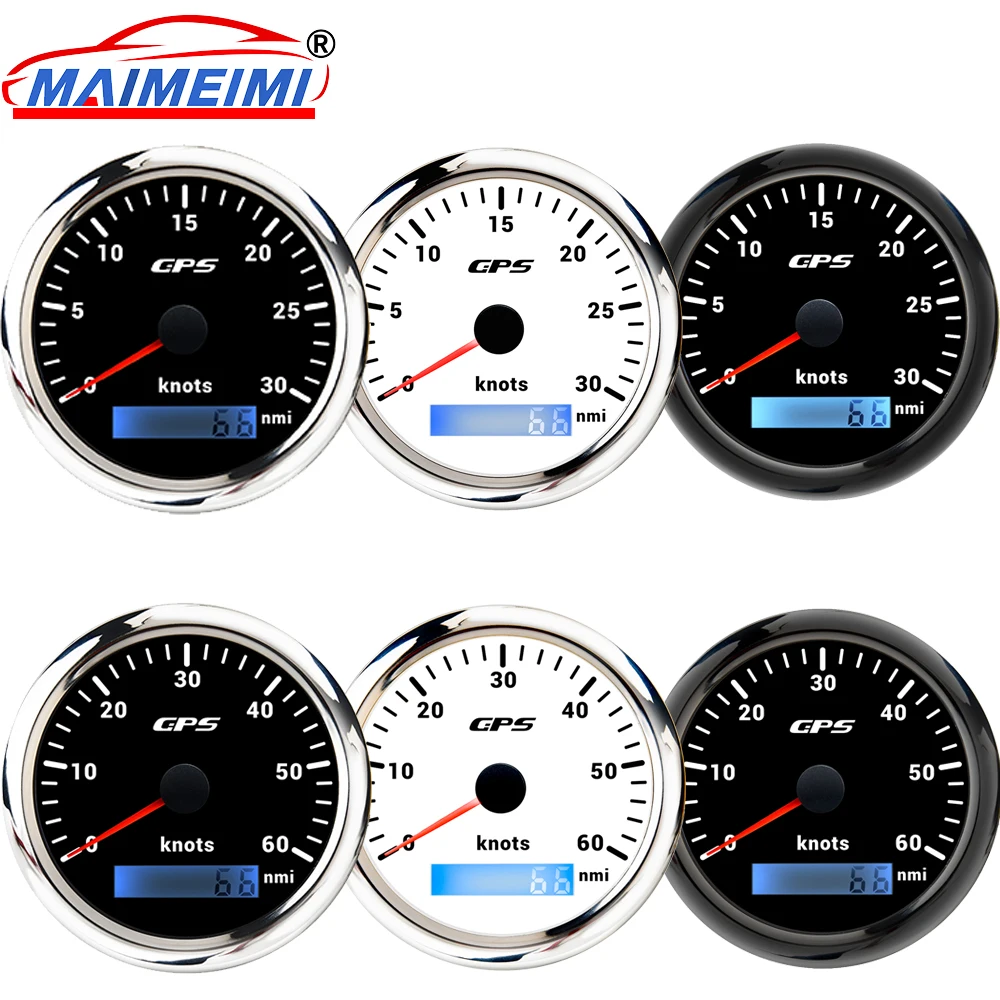 

7 Color Backlight GPS Speedometer Odometer with GPS Antenna 85mm Car Gauge 0~30 Knots/0~60 Knots Speed Gauge for boat