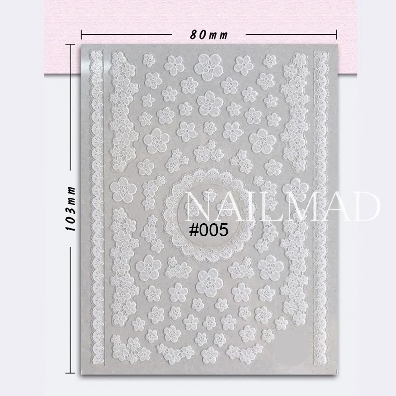 1 sheet Flower Nail Art Stickers White Lace Nail Sticker Acrylic Flower Adhesive Nail Decals Rose Gold Nail Stickers