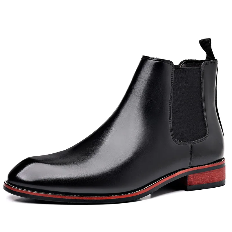 Men\'s Pointed Casual Short Boots High Top Leather Shoes Chelsea Boots