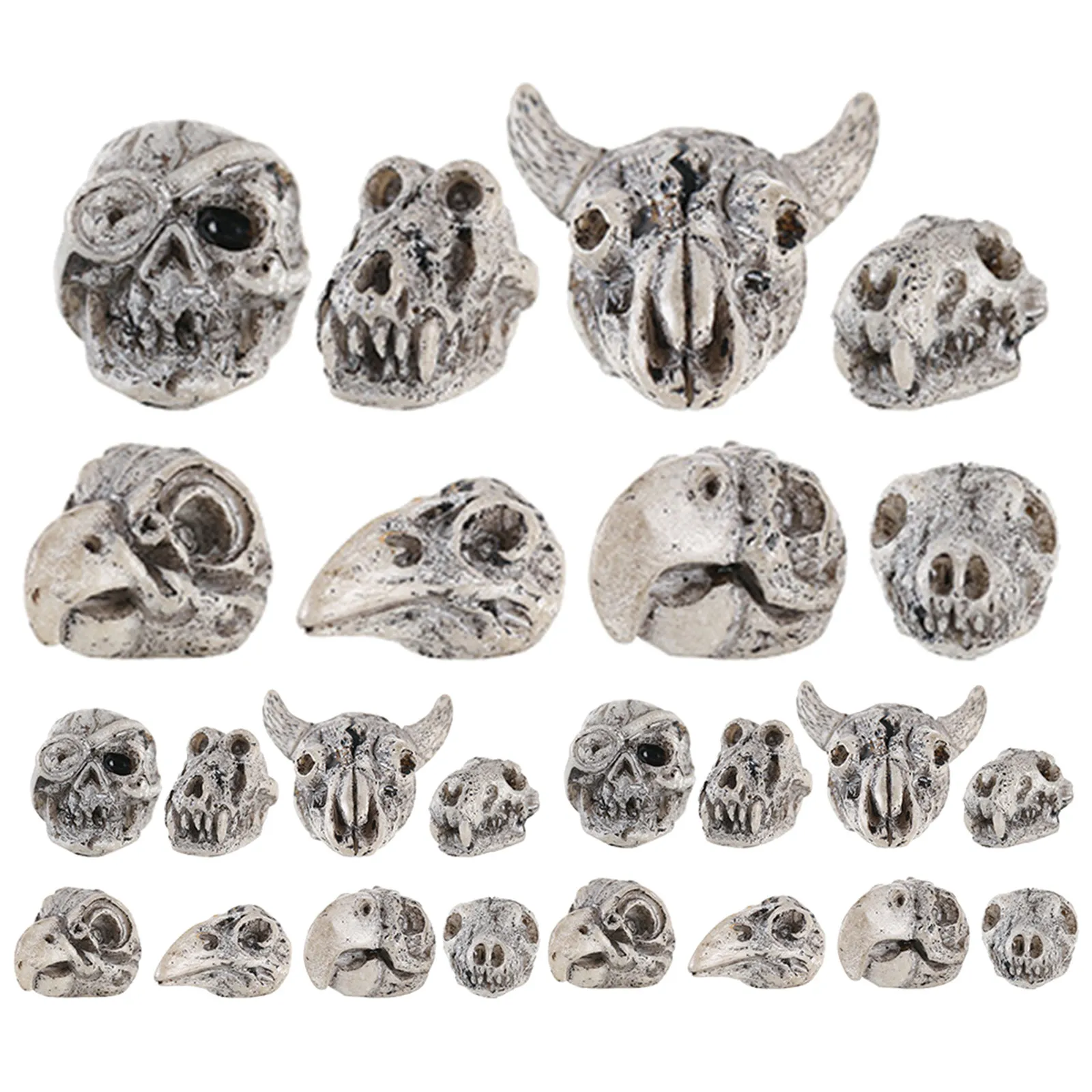 24Pcs Mini Skull Figure Collectable Halloween Miniature Skulls Heads Creative Festival Theme Landscape Garden Potted Plant Decor