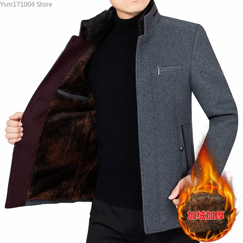 Winter Men's Jacket Stand Neck Solid 30% Wool Thicked Warm Parker Coat High Quality Business Casual Men Jackets 4XL Men Clothing