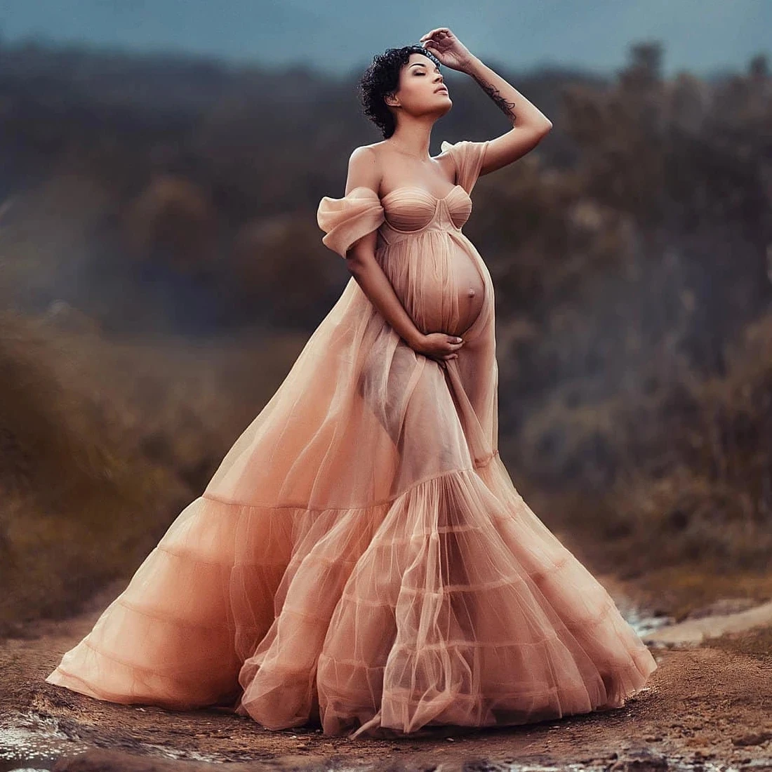 Puffy Pregnant Women Photo Shoot Robes Tiered Tulle Maternity Robe Women Dress Baby Shower Gowns Photography Customized