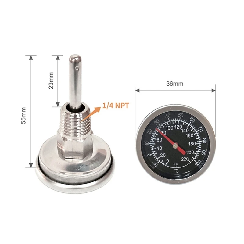 Stainless Temperature Meter Gauge -10-100℃/0-220ºF 1.4\'\' Dial Thermometer for Boiler Tea Pot Kettle 1/4 NPT Thread Joint