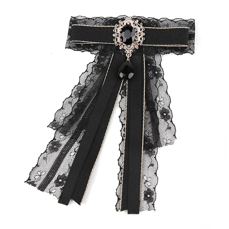 Women's Retro Camellia Bow Tie Korean Lace Ribbon Elegant Temperament Shirt Dress Suit Collar Brooch Accessories High-end Gifts