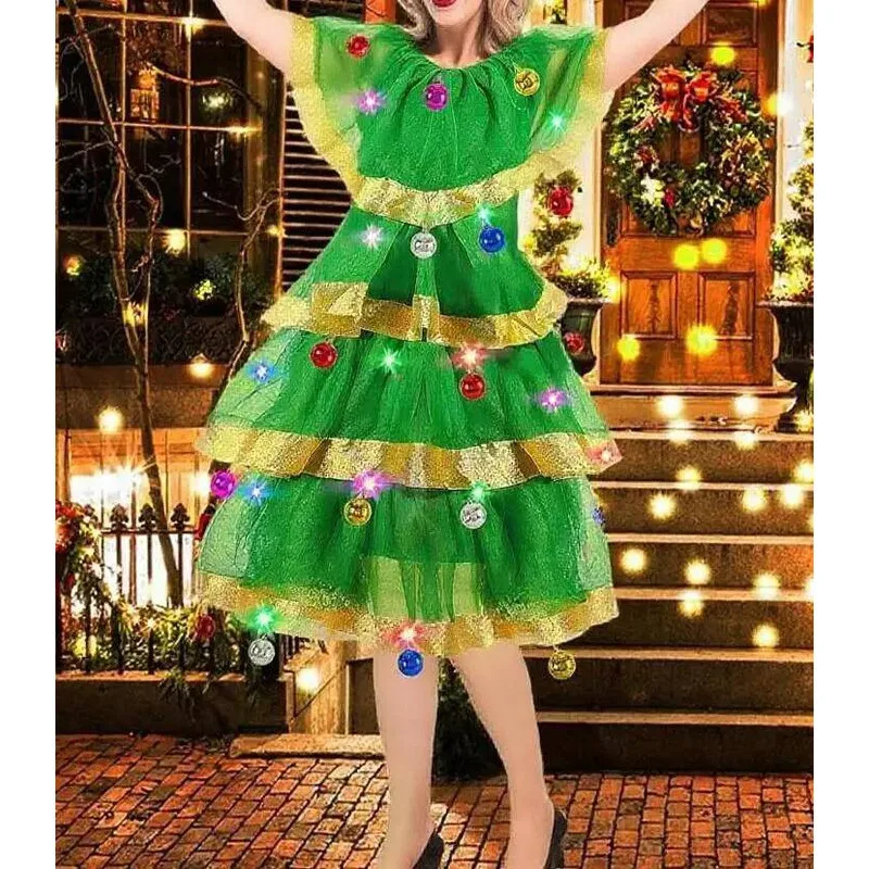 Novo traje de árvore de natal tule em camadas plissado vestido trajes para estágios de festa