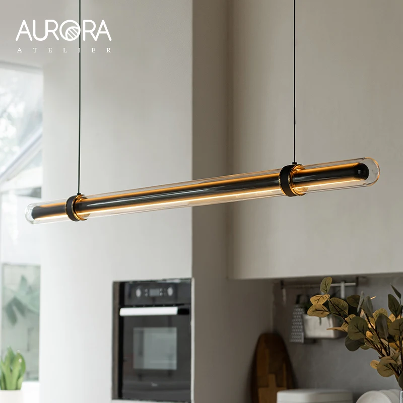 Designer Luxury Long Dining Room Black Pendant Light Led Modern Minimalist Leather Glass Lamparas Lustres For Bar Home Decor