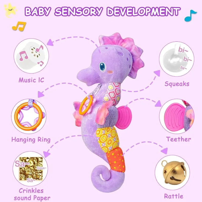 Sonagli per bambini Giocattoli Animali di peluche musicali per neonati Peluche con colori vivaci Crinkle Sound Paper Giocattoli per neonati per 0 12 mesi