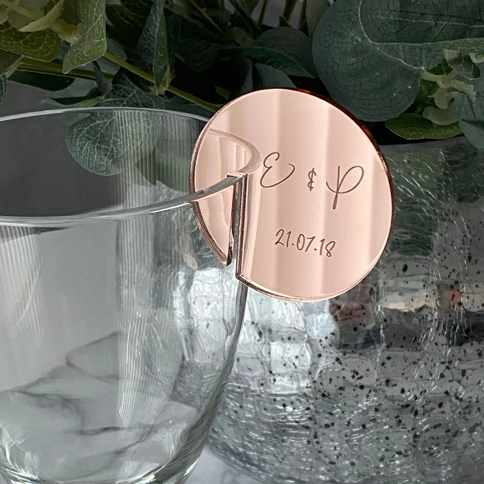 Rose Gold Mirror Acrylic Circle Cocktail Drink Charm Drink Tag Blank Marker Wine Charm Wedding Birthday Party Place Card Frosted