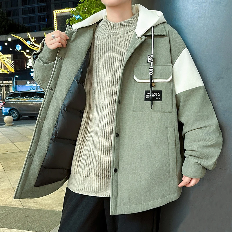Fashion Men's Hooded White Goose Down Jackets 2025 Winter Youth High Streetwear Warm Puffer Coats Outdoor Thick Padded Clothing