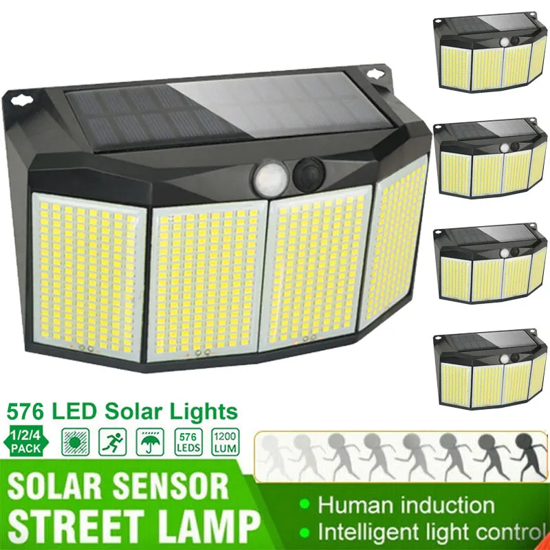 576 LED Outdoor Solar Power Lights Motion Sensor 3 Modes Waterproof Security Flood Lights for Outside Pathway Garden Garage Lamp